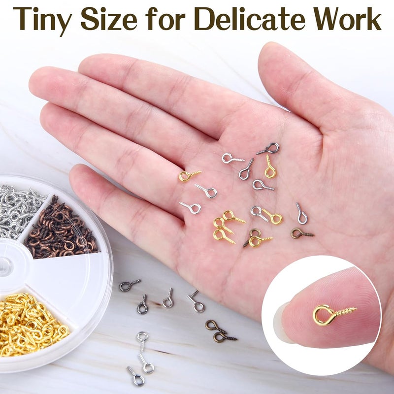 LEONTOOL 600 Pcs Small Screw Eye Pins for Jewelry Making, 4 x 8mm Mini Eyes Hooks Eyes Bolts Hooks Ring Screws Self Tapping Screws for Cork Top Bottles Charm Bead Metal Hoop Peg Bracelet Connectors - Image 5